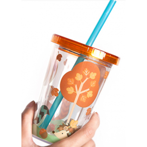 Tanana Cute Forest Animal Print Iced Drink Tumbler with Sealed Lid and Straw 280ml, 10oz