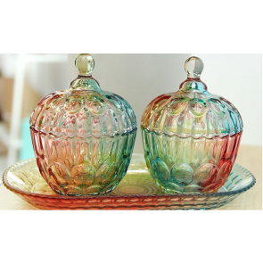 Home Decor Set of 3 Designer Multi Color Candy Cookie Jars